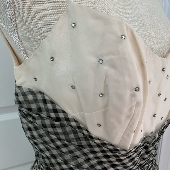 Vintage 1950’s Satin & Chiffon Gingham Check Bodice Cottagecore Midi Dress Sz 8 - Picture 3 of 9
